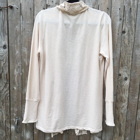 Lucky Brand Cream Cardigan W/Irish Crocheted Lace - Picture 2 of 11
